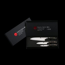KATAHIRO KUBOTA Sense 3tlg. Santokumesser-set aus Damast und Ebenholzgriff