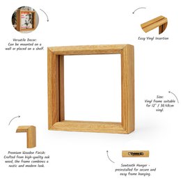 Frame di display da record in vinile in legno, cornice di quercia per arte dell'album da 12 pollici, supporto di copertina LP indipendente per ripiani o pareti