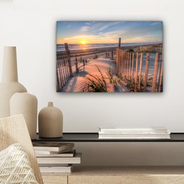 Lærredsmaleri - vægdekoration - strand - hav - klit - solnedgang - landskab