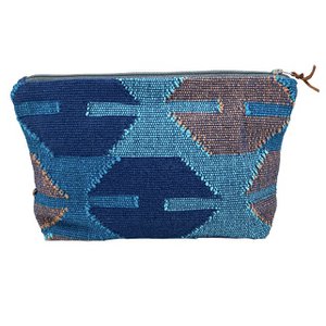 Luna-Leena toiletry bag - blue - woven Dhaka cotton - handmade in Nepal
