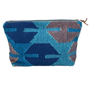 Luna-Leena toiletry bag - blue - woven Dhaka cotton - handmade in Nepal