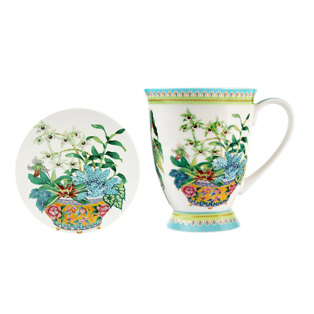 M&W Jardin Mug 300ml & Coaster, Orchid white, giftbox