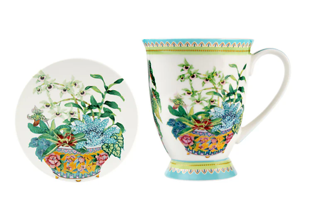 M&W Jardin Mug 300ml & Coaster, Orchid white, giftbox