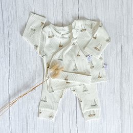 Bündchen-Leggings aus Rippjersey mit Segelbootmuster