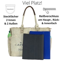Sunsa Damen Handtasche. Schultertasche aus Canvas ( Segeltuch)  & Leder. Tasche in Vintage Retro Stil. Große Shopper Damentasche als Weekender Bag.