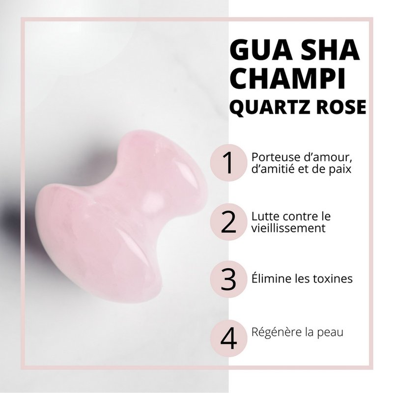 Champi Gua Sha – Rose Quartz – Effective Facial Massage – Complexion Radiance and Healthy Glow Effect – Well-Being Accessory Tool