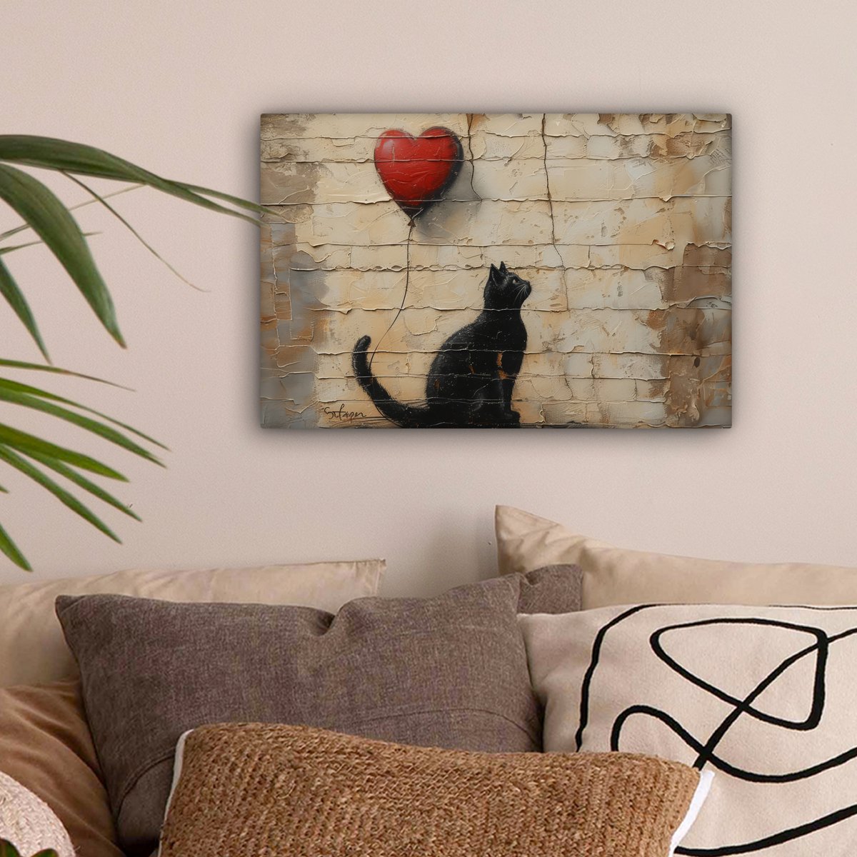 Leinwand Malerei - Wanddekoration Katze - Graffiti - Ballon - Street Art - Zusammenfassung - Wanddekoration Wohnzimmer - Raumdekoration modern - abstrakte Gemälde