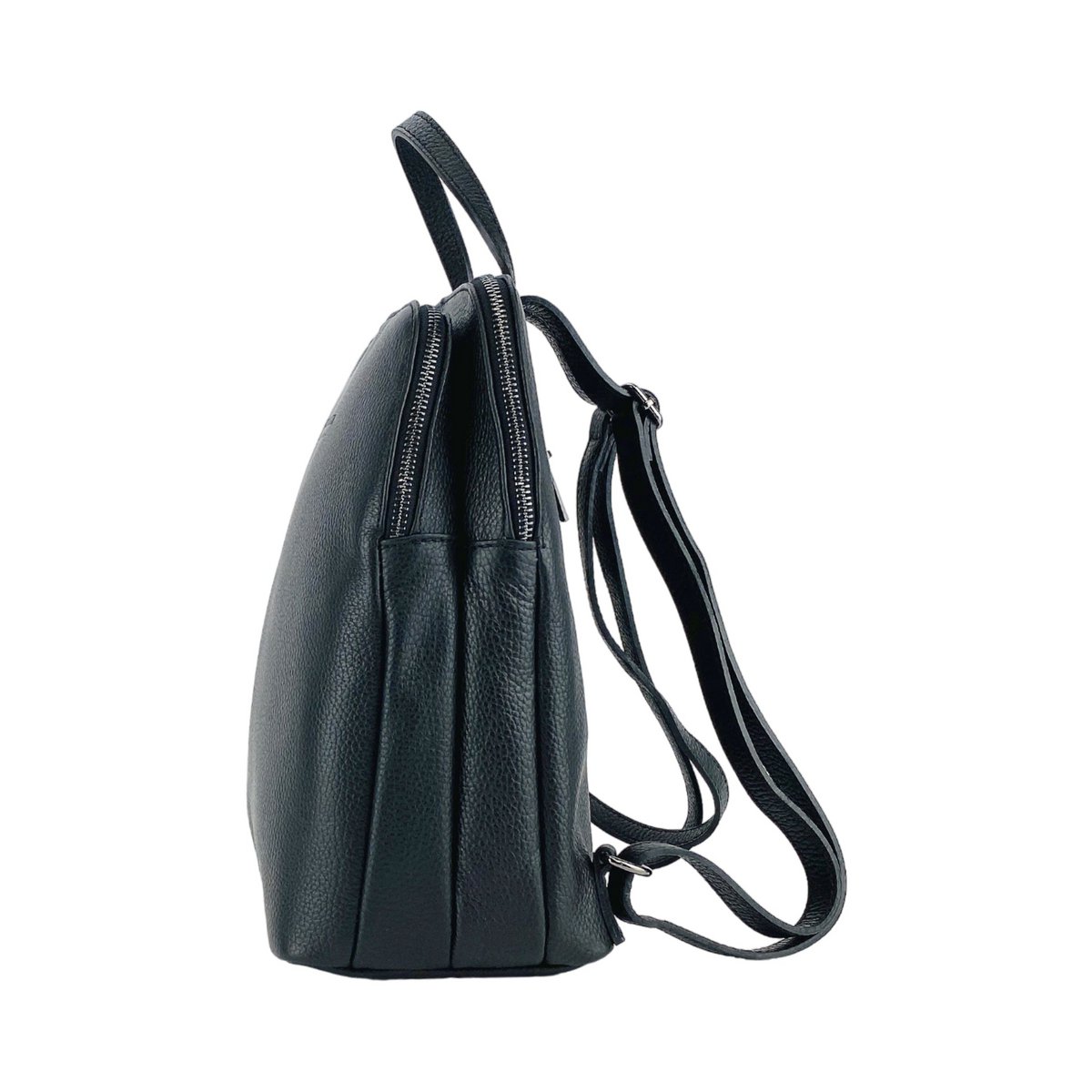 RB1018A | Echt leren damesrugzak met dubbel compartiment, gemaakt in Italië, met verstelbare schouderbanden. Gunmetal metalen accessoires - Zwarte kleur - Afmetingen: 26 x 30 x 14,5 cm