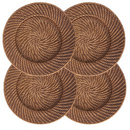 Round Wicker Charger Set | Woven Rustic Dinnerware Tableware for Dinner, Party, Wedding