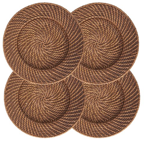 Round Wicker Charger Set | Woven Rustic Dinnerware Tableware for Dinner, Party, Wedding