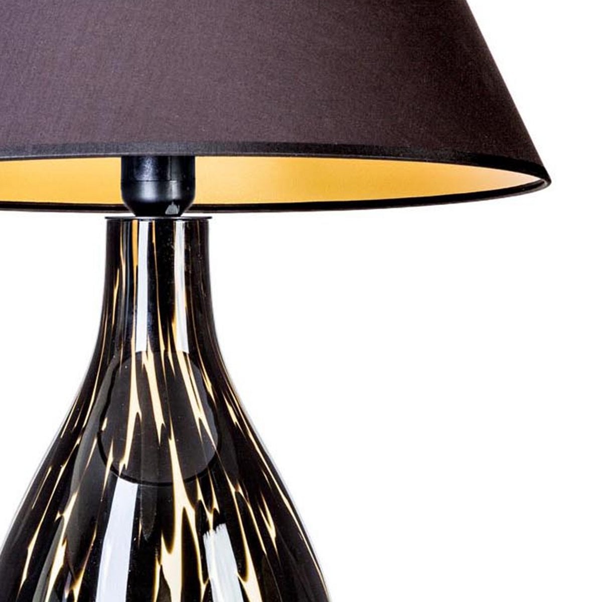 Bordlampe af glas smal plettet med sort lampeskærm