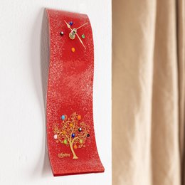 Havered rechteckige Wanduhr, in Murano -Glas, Geschenkidee, Gefälligkeiten, goldener Dekorationsbaum des Lebens