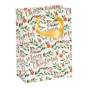 Gift bag Merry Christmas leaf decoration made of paper/cardboard colorful (W/H/D) 12x16x1cm