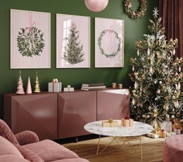 Plakat juletræ med lyserøde bånd, lyserød juleplakat, juletræplakat, lyserød buer udskrivning, lyserød juledekor
