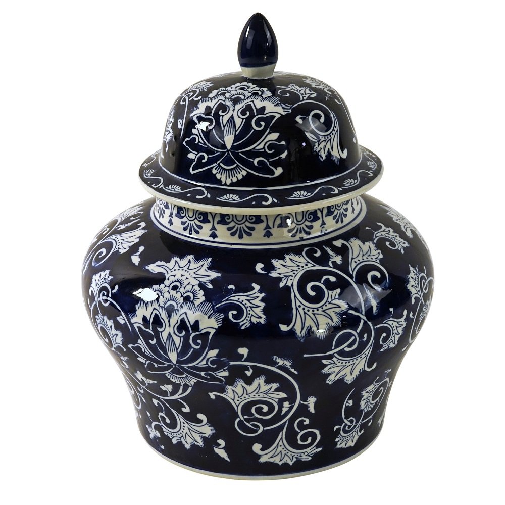 Lidded vase Mila, blue/white, hand-painted, porcelain, 35x35x43 cm