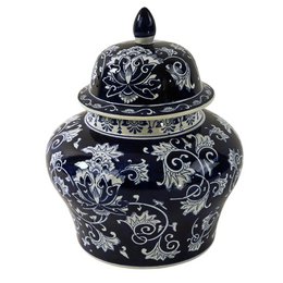 Lågvase Mila, blå/hvid, håndmalet, porcelæn, 35x35x43 cm