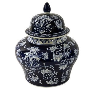 Lidded vase Mila, blue/white, hand-painted, porcelain, 35x35x43 cm