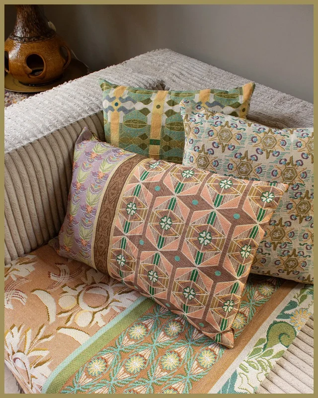 NIN-NIT Cojín Soleil Classiques | cojín decorativo con estampado de naturaleza soleada y hojas | 100% algodón tejido | verde | azul | ocre | beige | blanco | morado | multicolores | 50x50cm