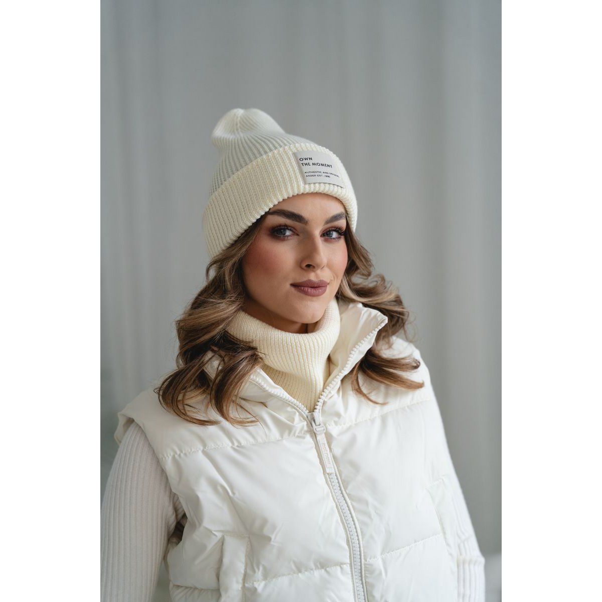 Ensemble bonnet et écharpe BRIGID NEW – 100% laine mérinos – écru