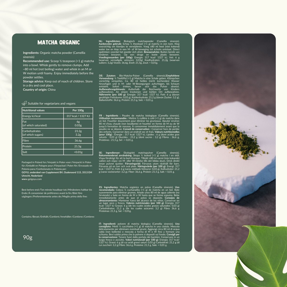 Matcha Poeder Ceremoniële Kwaliteit - 60 Gram