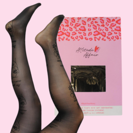 1-par %23StatementTights VÆR DIN EGEN MUSE "Message on Tights" sorte strømpebukser med ansigt 40 DEN "One Line" art