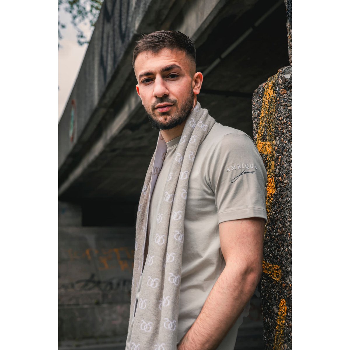 Cashmere Jacquard sjaal beige