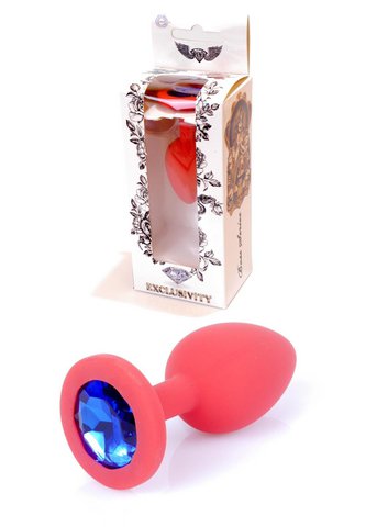 Bossoftoys - 64-00080 - Rot Silikonanaler Stecker - Analstecker mit blauem Stein - Länge 7 cm - Dia 2,7 cm - Farbfensterbox