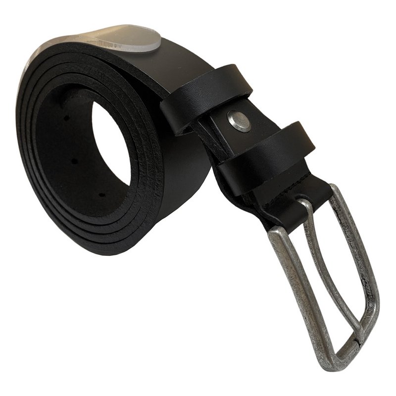 Leather Belt Black Of 3.5 cm Wide - Women's Belt Or Men's Belt