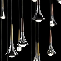  Modern pendant lamp with teardrop glass shade, chrome and black finishes, warm white LED lighting, contemporary hanging fixture.