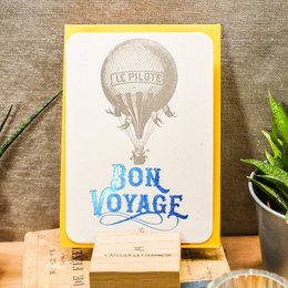 Hot Air Balloon Letterpress Card, blue (with envelope)