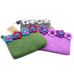 Natural Felt Purse (surt) - Four Flowers