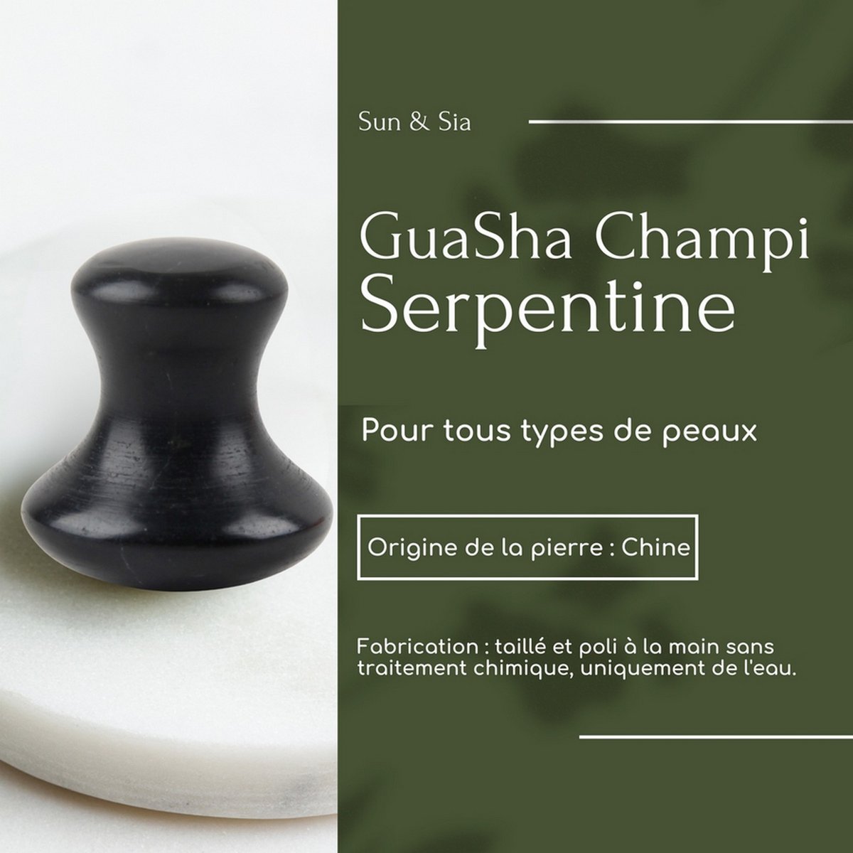Champi Gua Sha – Black Serpentine – Relaxing Facial Massage – Repair, Soothing – Natural Stone – Gift Idea