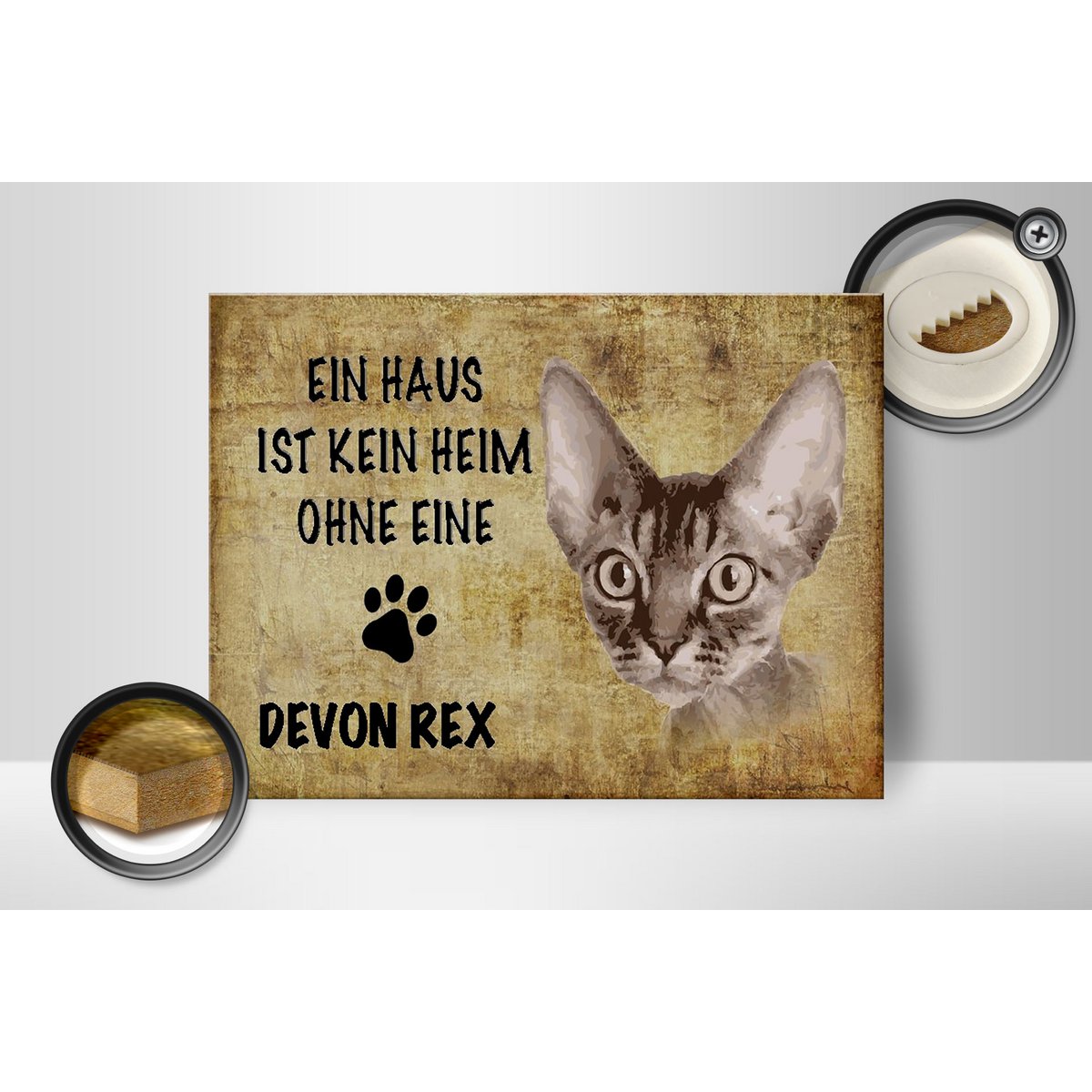 Metal sign saying 40x30cm Devon Rex cat without no home