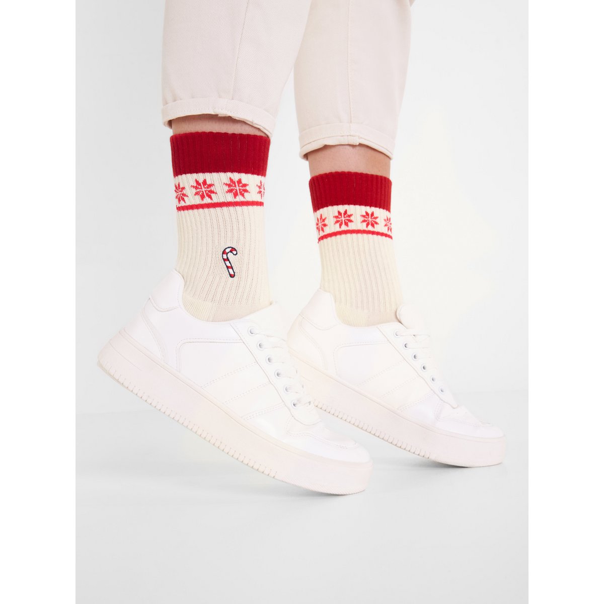 Organic socks Sweet Christmas - tennis socks with embroidered candy cane, Xmas
