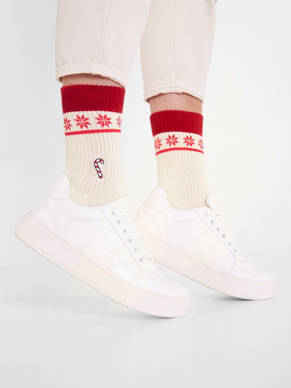 Organic socks Sweet Christmas - tennis socks with embroidered candy cane, Xmas