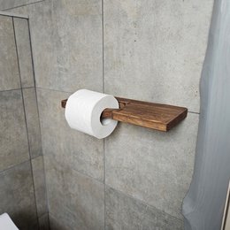 Rustic Wall Mount Toilet Paper Holder with Shelf, Bathroom Organizer for TP Storage and Extra Roll Holder