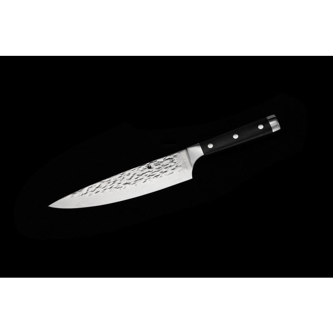 KATAHIRO ZEN - 8" Kochmesser aus 67 Lagen japanischem VG-10 Leiterdamast mit Hammerschlag, Griff aus Fibercarbon