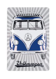Volkswagen VW T1 Bus Metalskilt 20x30cm - Front/Blå