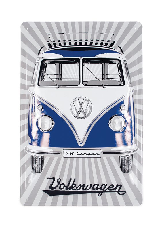 Volkswagen VW T1 Bus Metalskilt 20x30cm - Front/Blå