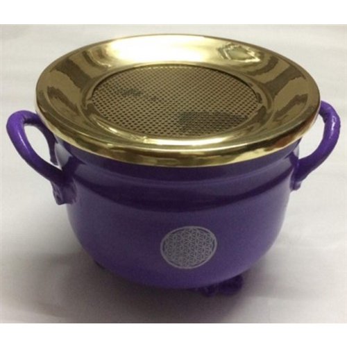 Chaudron Violet Fleur de Vie argent 10x11cm avec couvercle en laiton