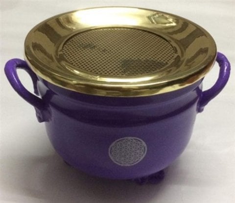 Purple Cauldron Flower of Life zilver 10x11cm met messing deksel