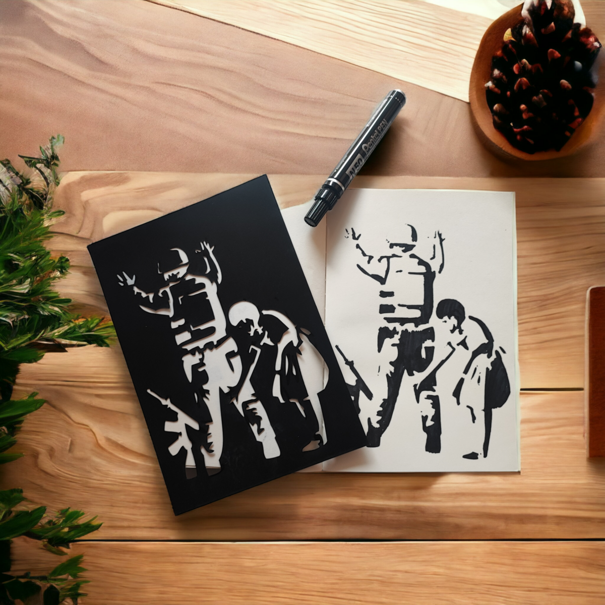 Banksy's Graffiti Stencil - Pige med soldat