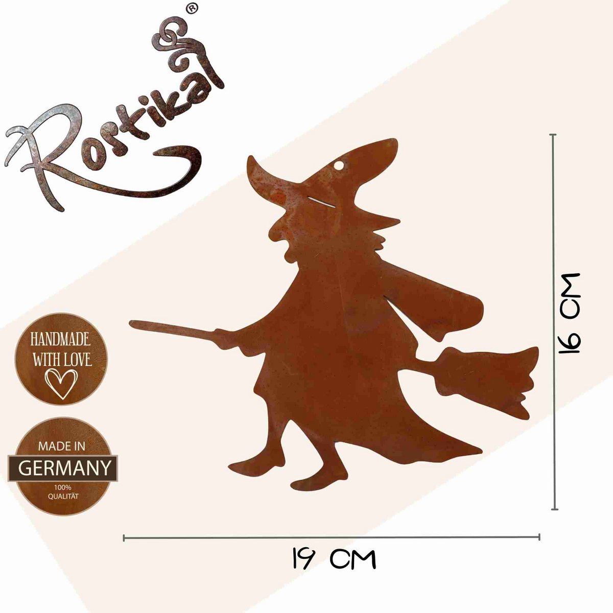 Rusty metal decorative witch | on stick and for hanging | Metal Halloween decoration
