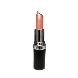 Natural lipstick in a shimmery coral color with a sleek black packaging.