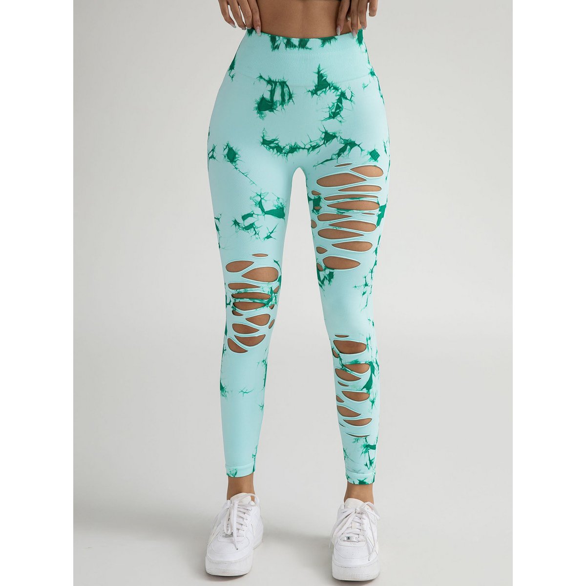 4er-Pack Yoga-Hosen im neuen Stil mit ausgehöhltem Batikmuster und hohem Bund für Bauchkontrolle