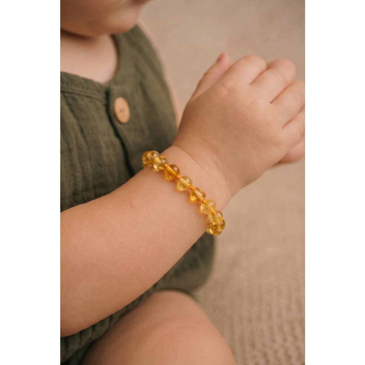 Baby/Child - Barnsteen Bracelet - Round Beads - Pilished - 14cm -Citroen