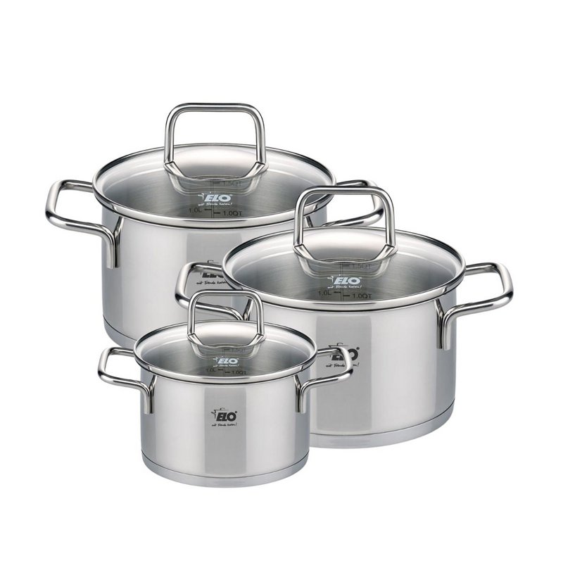 Set of 3 pots with glass lids 12 cm 16 cm and 20 cm Elo Citrin