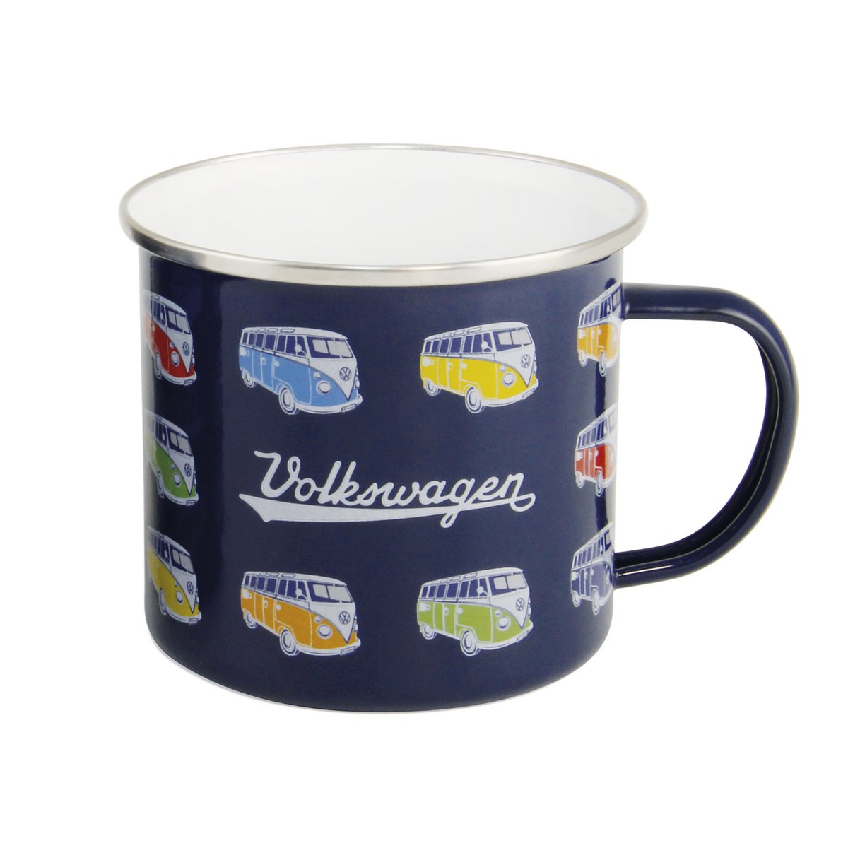 Volkswagen VW T1 Bus Emaille-Tasse, 500 ml, in Geschenkbox – Bus Parade/Blau