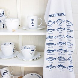 Cotton tea towel "Sea Fish" maritime - blue and white