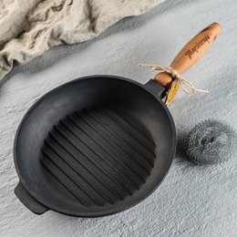 Ghisa a ghisa con manico in legno - Ø 24 x 4 cm - padella in ghisa per tutte le fonti di calore - nero